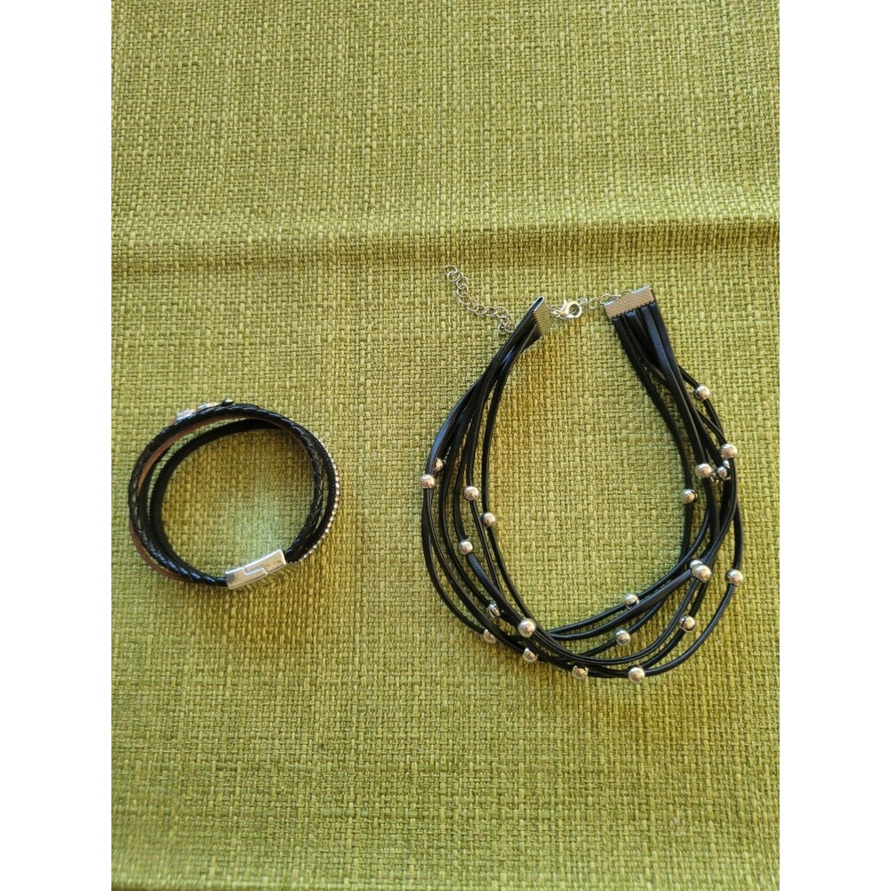 Streetwear Whimsygoth Punk Grunge Rock Black/ Silver Choker Necklace & Bracelet